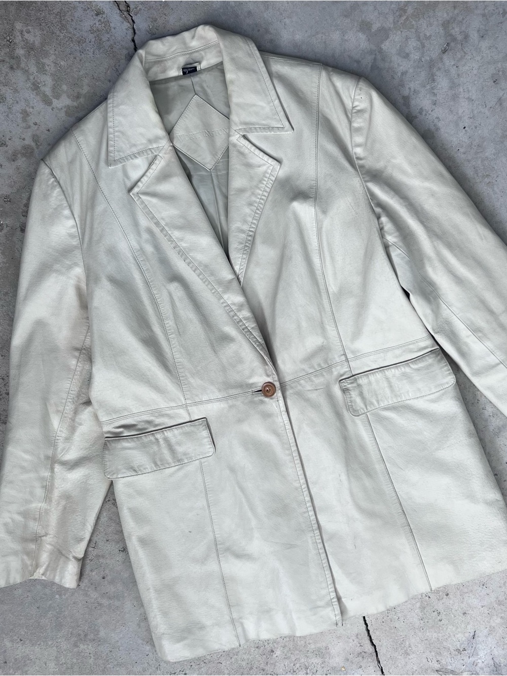 Vintage Worthington Cream Genuine Leather Single-Button Blazer Jacket (Size XL)